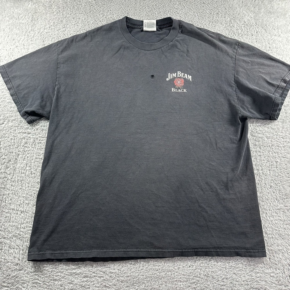 VINTAGE Jim Beam‎ Shirt Black Mens XL Double Sided Graphic Fader Y2K Retro